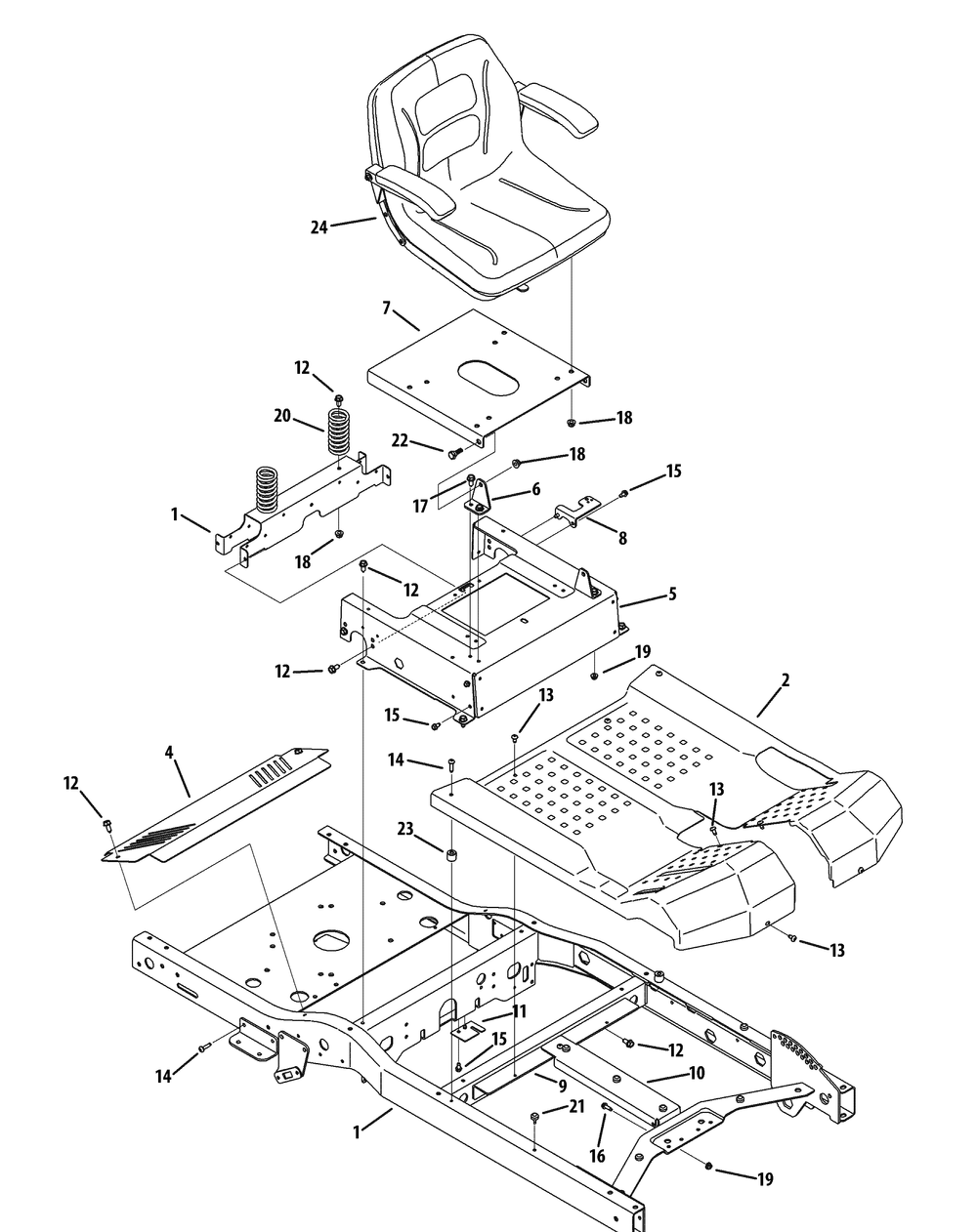 Seat And Frame Diagram and Parts List for Z-FORCES48LP 17AP5BHB-17AP5BHB710 Cub Cadet Lawn Tractor